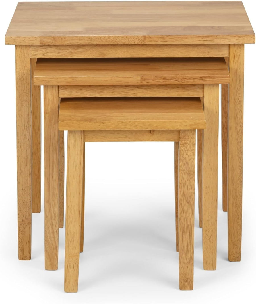 Light Oak Nest of 3 Tables Solid Wood Side End Coffee Table Set Space Saving