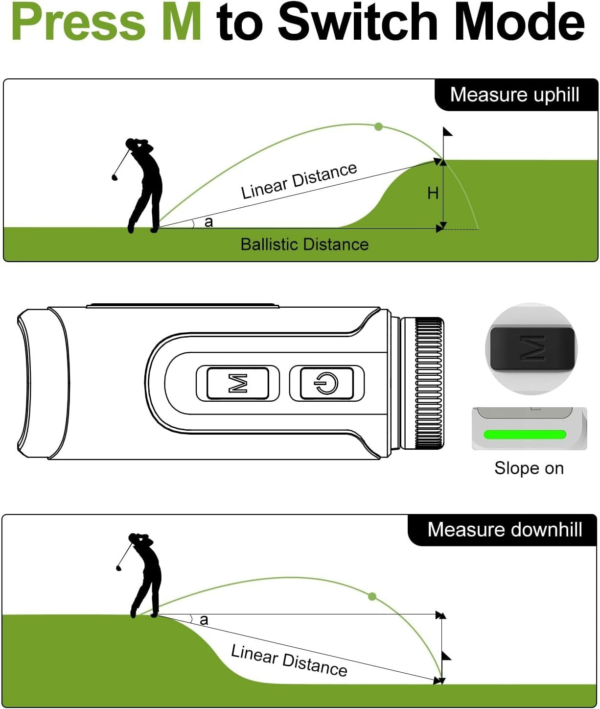 Golf Range Finder 1100 Yards Slope Flag Lock Vibration 6X Magnification