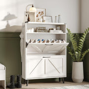 Slim White Shoe Cabinet with 2 Flip Drawers & Adjustable Shelves, Narrow Hallway