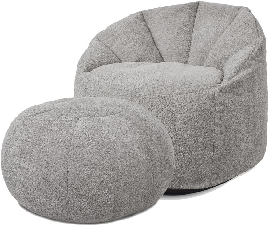Luxury Large Grey Bean Bag Chair with Pouffe | Family Friendly Comfort Seat