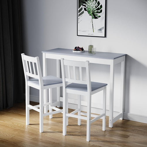 Solid Pine Wood Bar Table & 2 Stools Set | Compact Kitchen & Dining Furniture