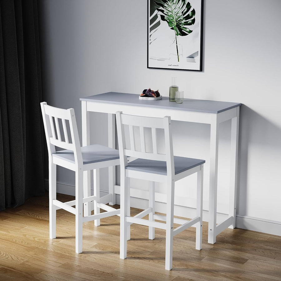 Solid Pine Wood Bar Table & 2 Stools Set | Compact Kitchen & Dining Furniture