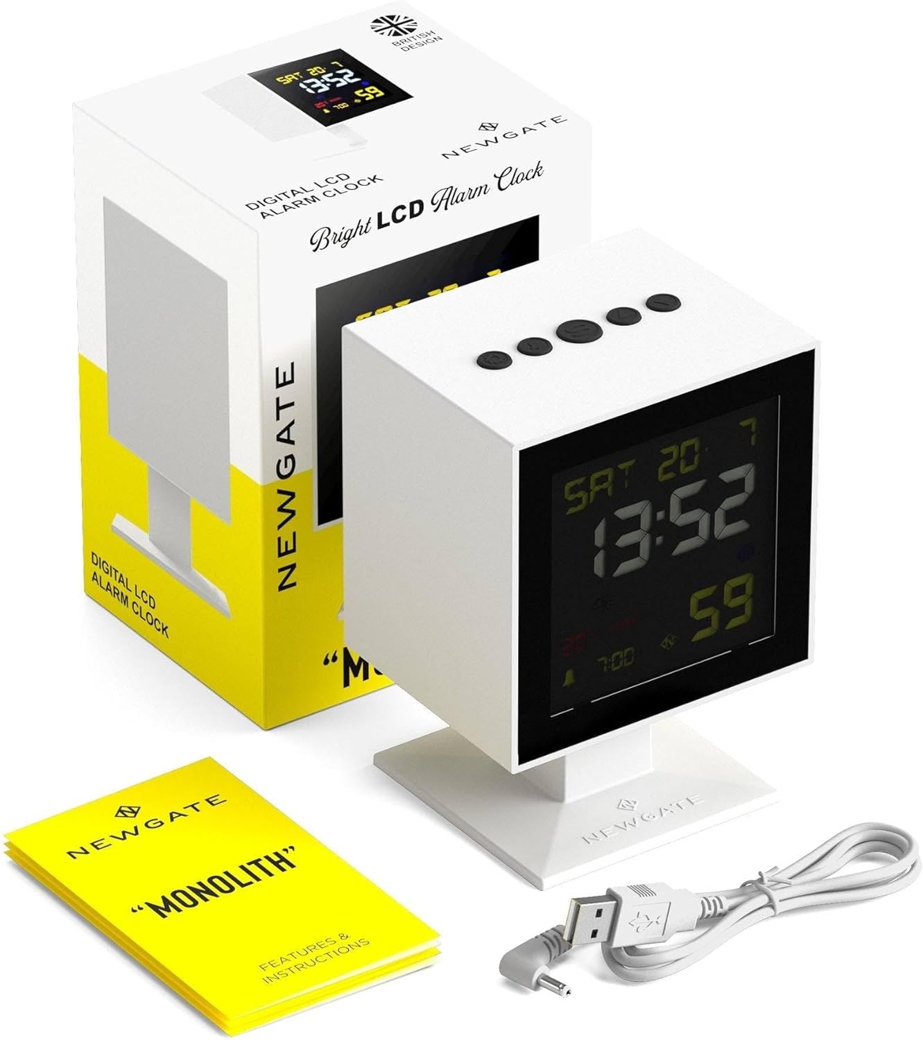 Digital Alarm Clock Large LCD Retro Square Desk Bedside Time Display