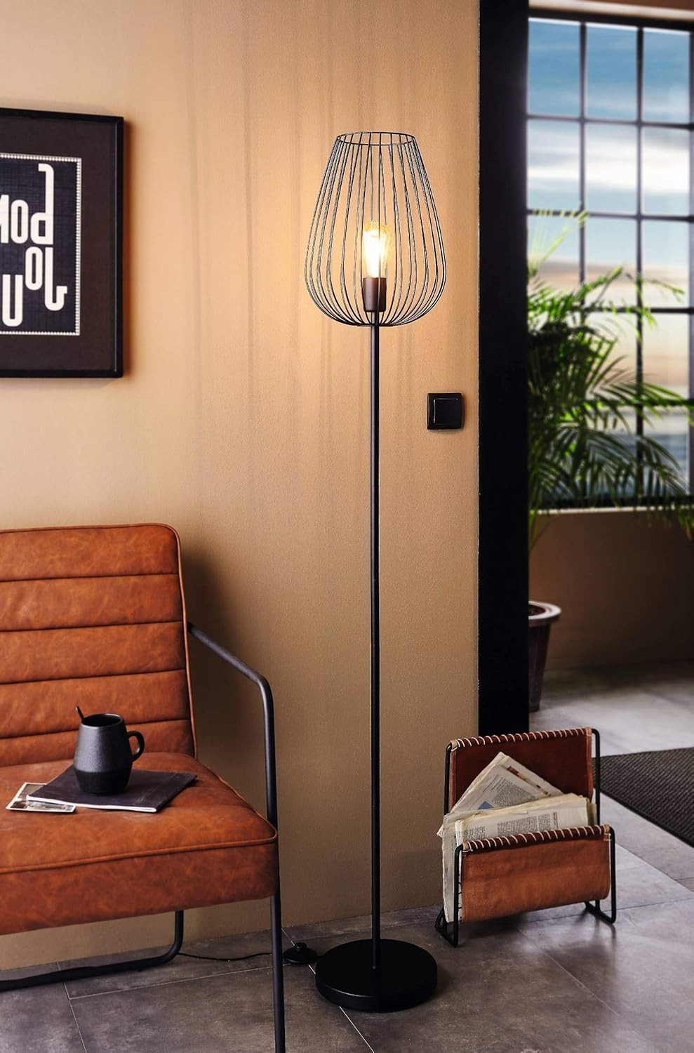 Vintage Black Steel Floor Lamp with Foot Switch, E27 Socket, Living Room