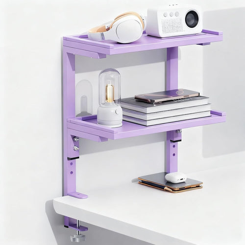 Purple Clamp-On Desk Shelf 2-Tier Adjustable Desktop Organizer Storage Rack
