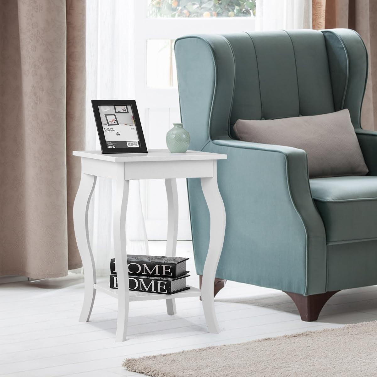 Set of 2 White Wooden Bedside Tables – Modern 2-Tier Side Tables 40×40×60cm
