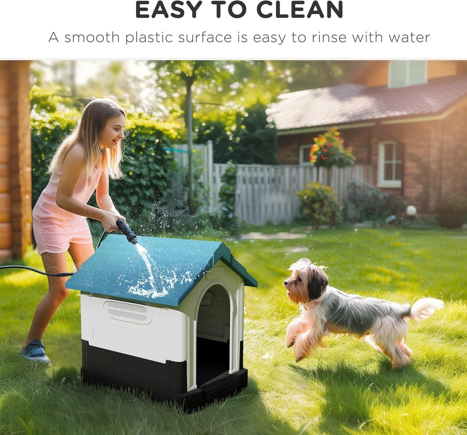 Mini Outdoor Dog House Weatherproof Kennel – Ventilated & Raised Base Blue