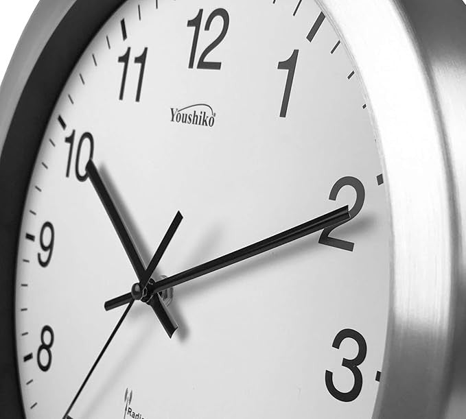 30cm Silver Radio Controlled Wall Clock Silent Quartz Easy-Read Modern Home