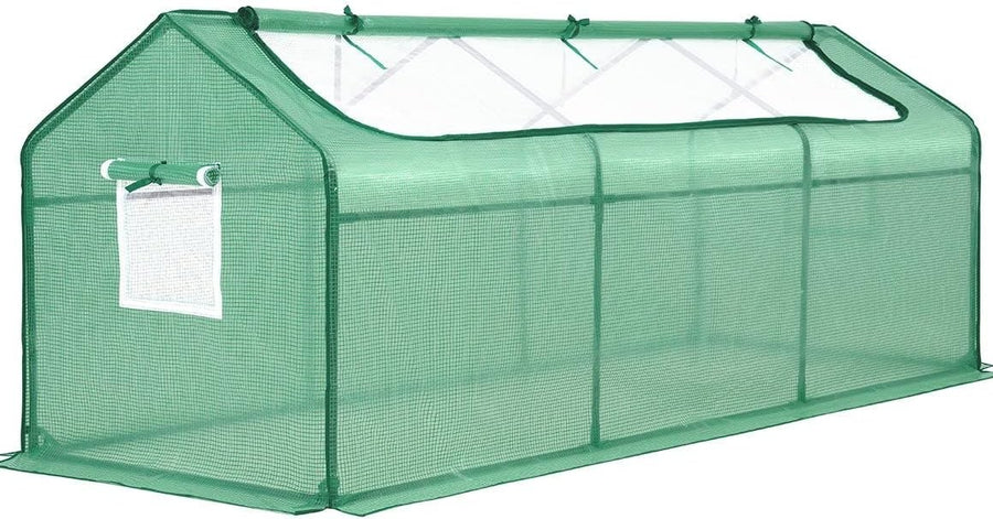 Portable Mini Greenhouse 241x91x91cm PE Cover with Mesh Windows & Zipper Door