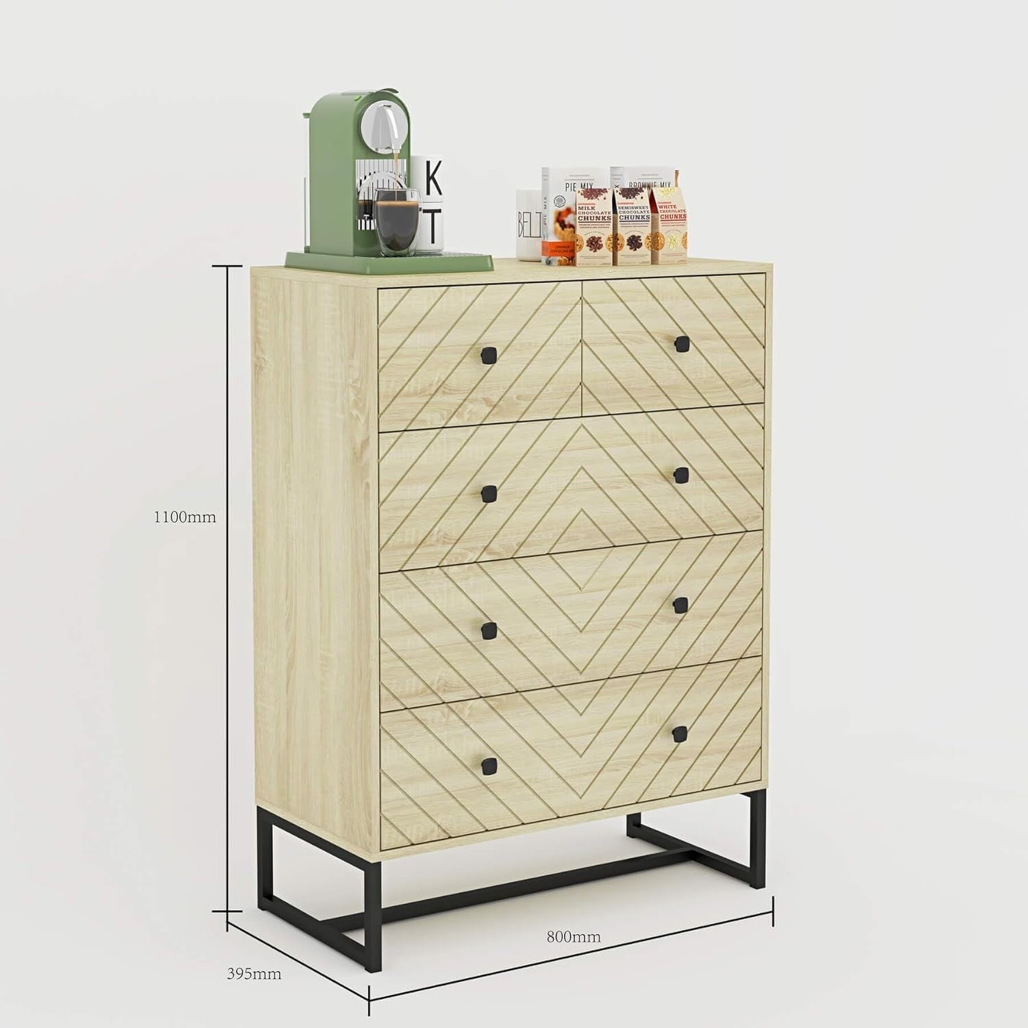 Modern Oak 5 Drawer Chest | Tall Bedroom Storage Unit | Slim Wood Dresser