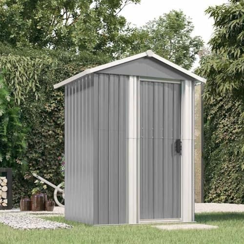 Metal Garden Shed Outdoor Storage with Sliding Door Galvanised Steel Grey