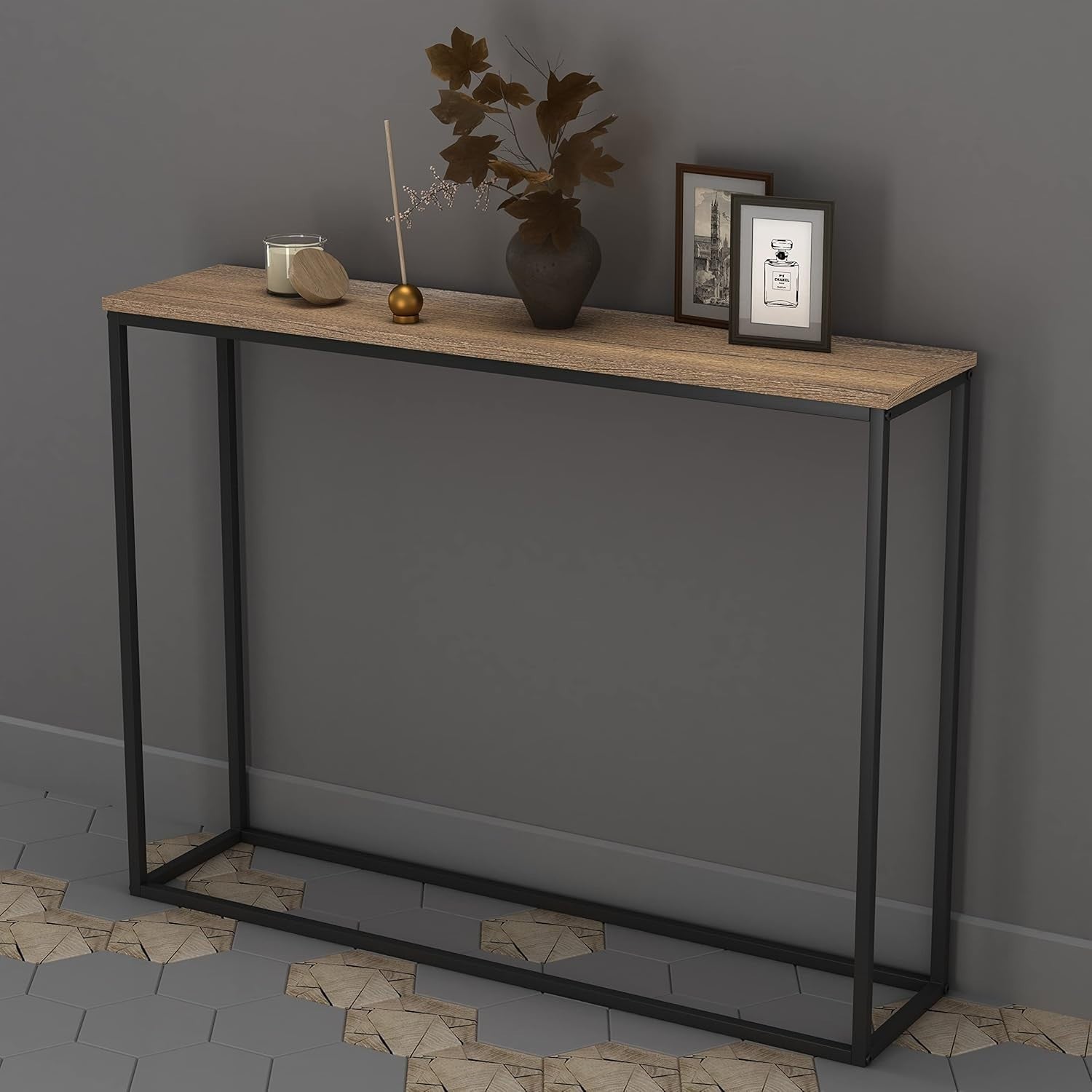 Sleek Wooden Hallway Console Table 24x100x75cm Metal Legs - Stylish Storage