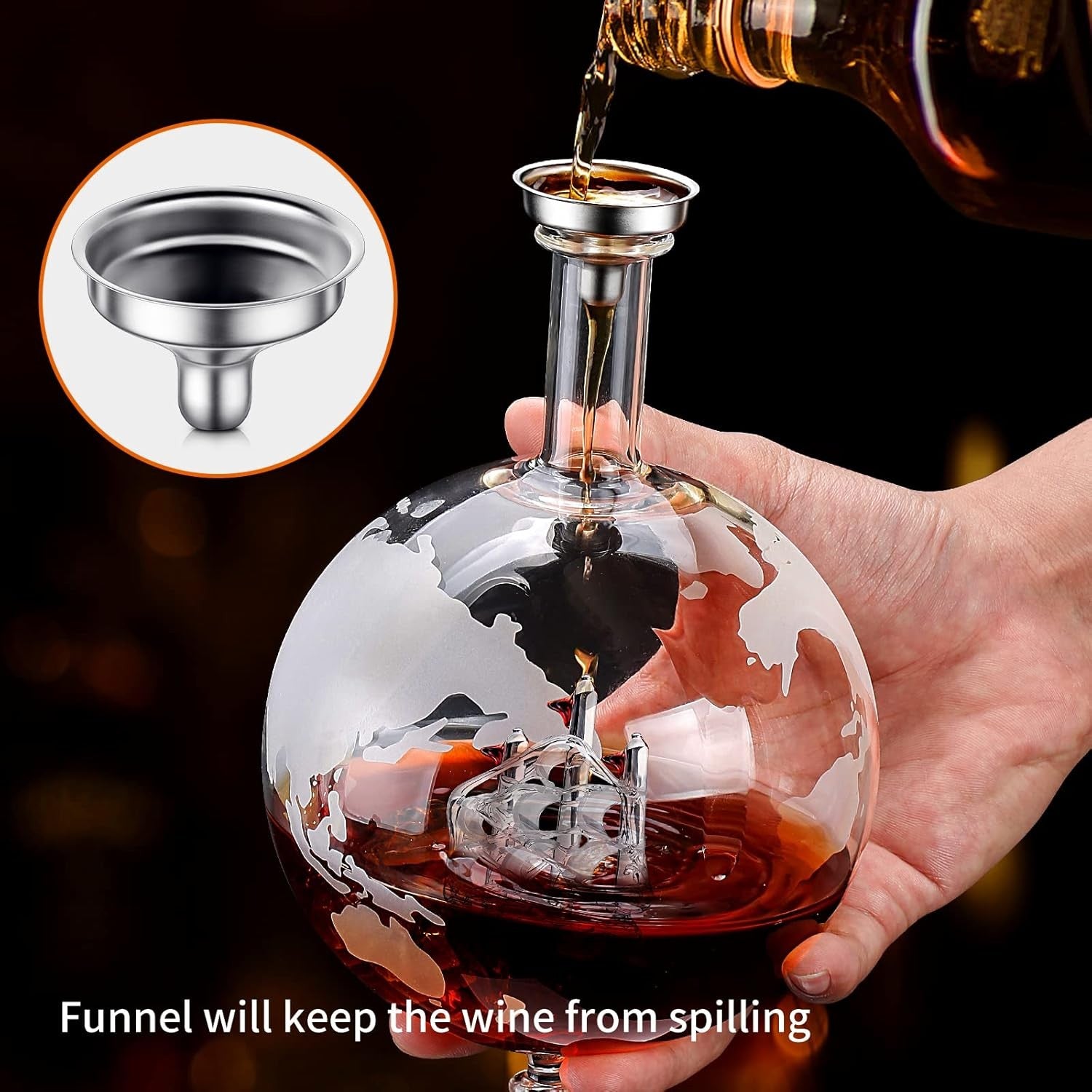 Globe Whiskey Decanter Set 900ml with 3 Glasses & 6 Stones | Luxury Gift for Men