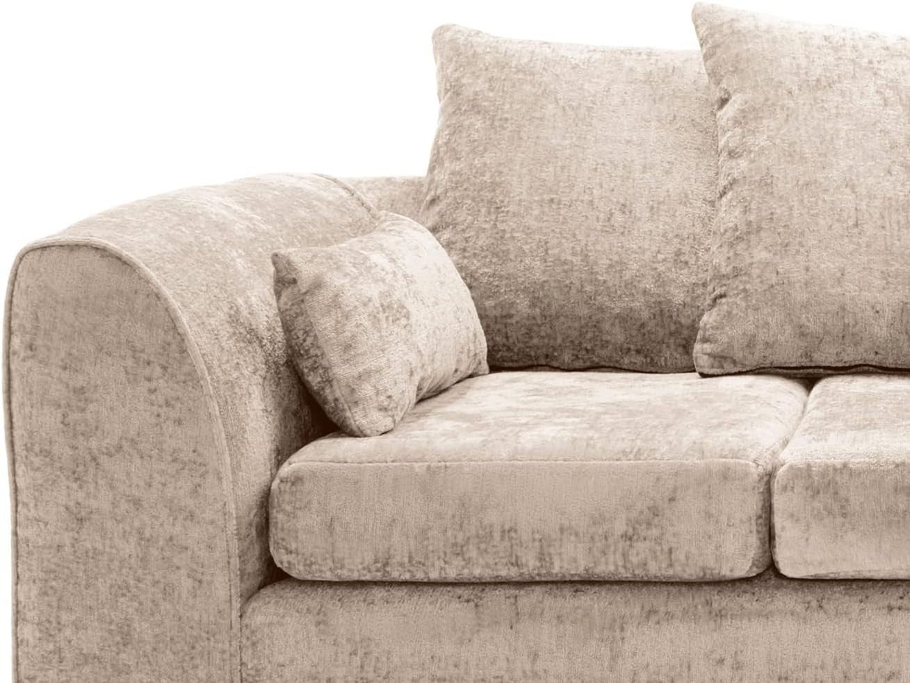 Cream L-Shaped Chenille Sofa 3-Seater Foam Cushions Modern Living Room