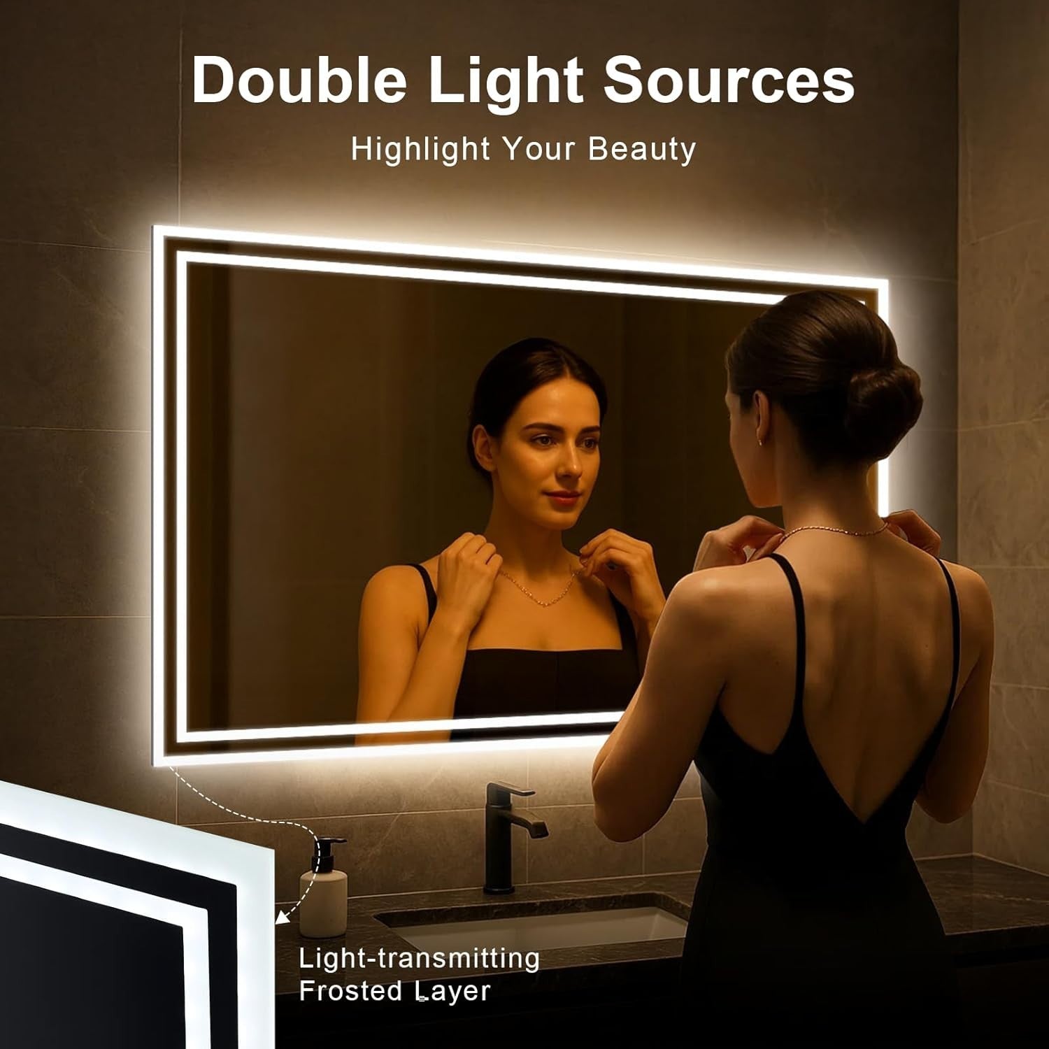 LED Bathroom Mirror 100x60cm Touch Sensor Anti-Fog IP54 Waterproof Wall Mount