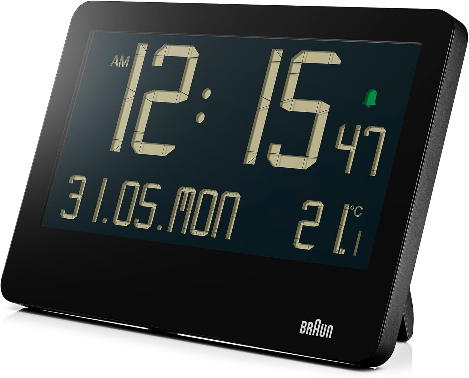 Large Digital Wall Clock Reverse LCD Display Temp Date Weekday Alarm Black