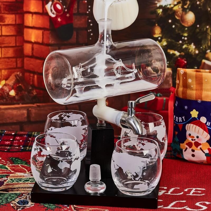 Luxury Globe Whiskey Decanter Set w/ Tap & 4 Glasses Bar Gift Home Party