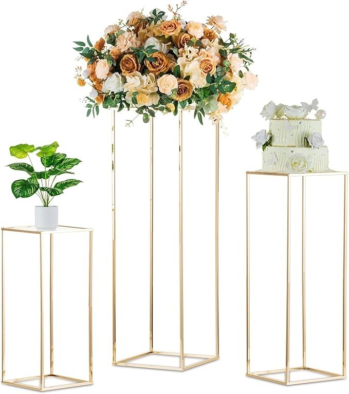 3 Pcs Gold Metal Flower Stands Set 60/80/100cm Wedding Party Display Columns