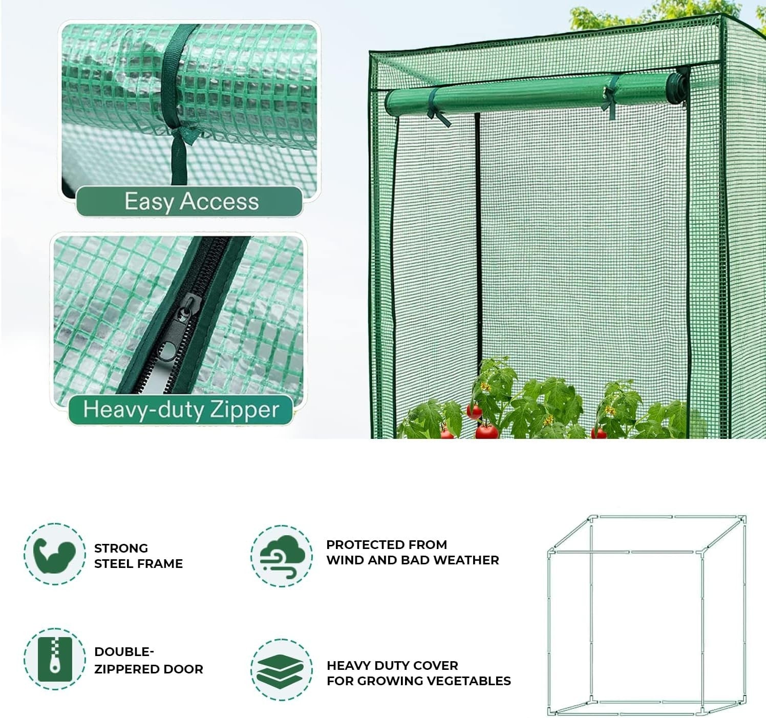 Reinforced Tomato Greenhouse with Heavy-Duty UV Cover & Steel Frame 150x100x50cm