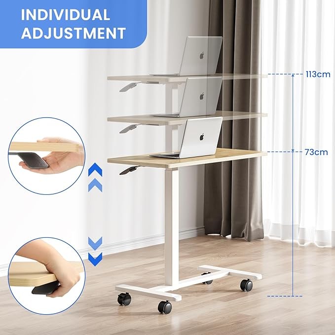 Overbed Laptop Table Height Adjustable C Shaped Desk on Wheels 80x40cm Wood