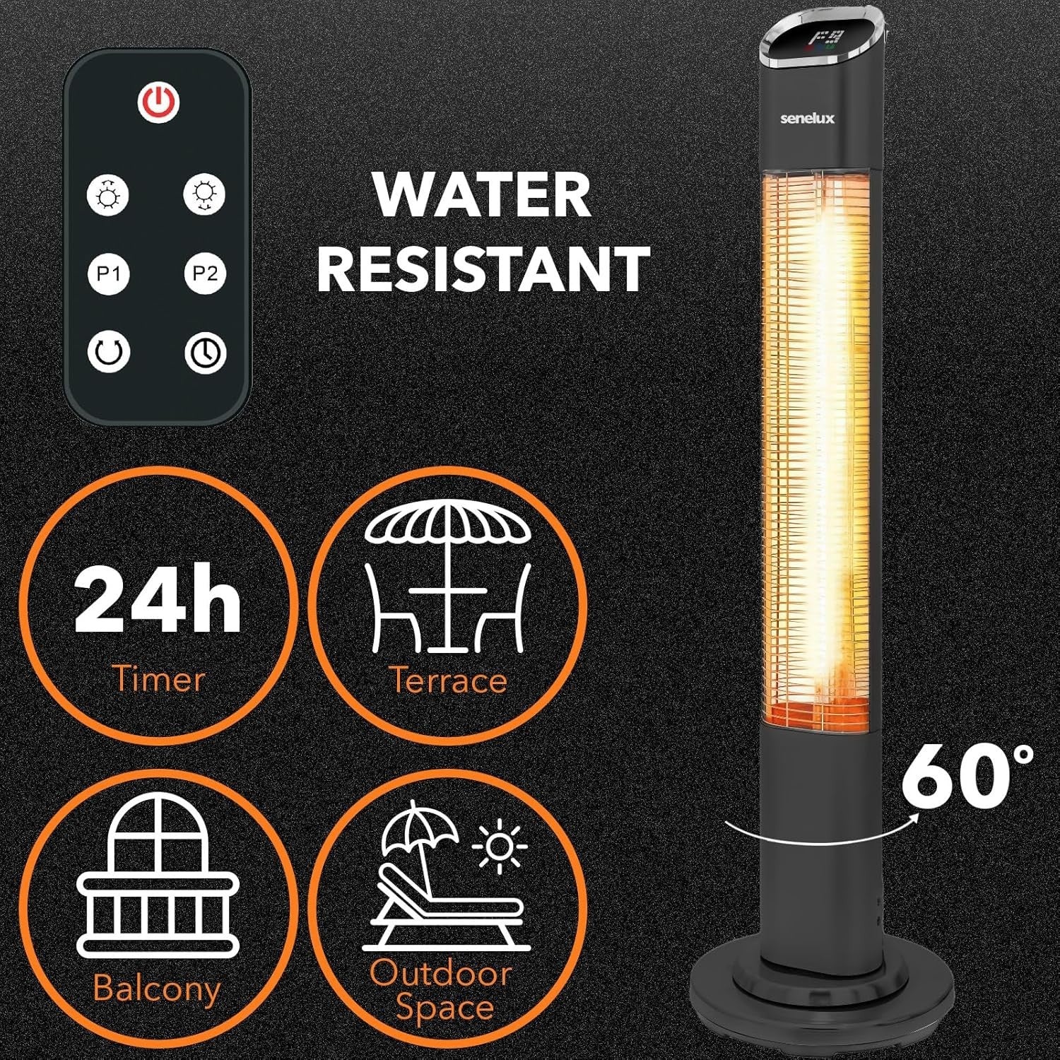 2000W Infrared Patio Heater Tower | 9 Heat Levels, Remote, Timer, Safe