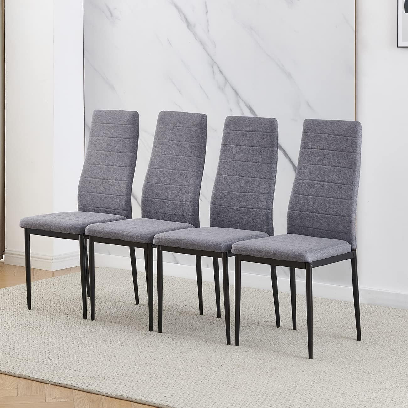 Round Glass Dining Table Set 4 Grey Velvet Chairs | Compact Kitchen Set