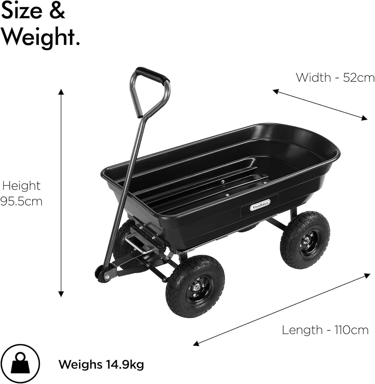 Heavy Duty Garden Dump Cart 75L Wagon Tipping Truck 250kg Load Pneumatic Wheels