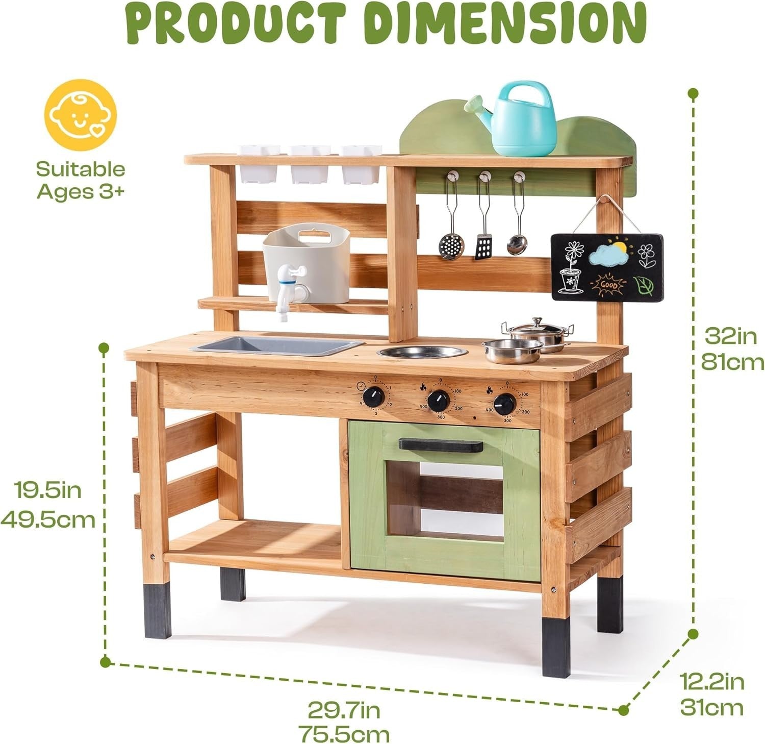 Large Outdoor Mud Kitchen Wooden Kids BBQ Playset Sink Chalkboard