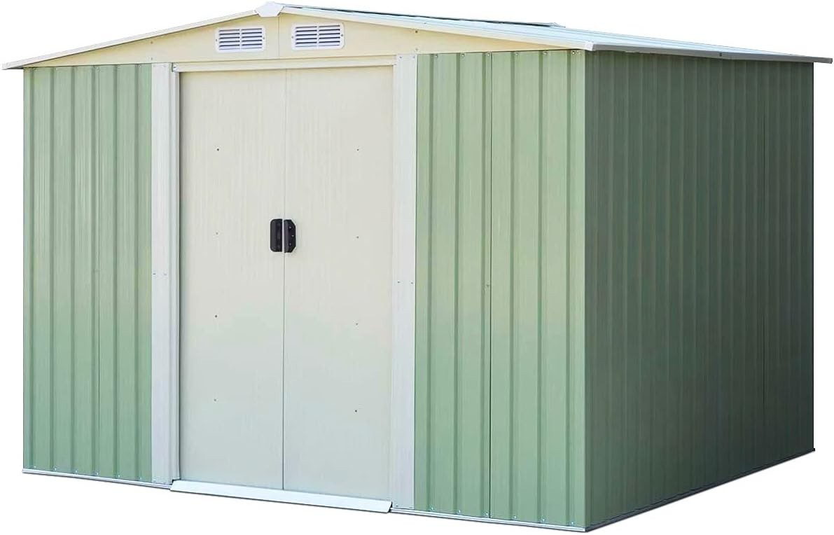 Metal Garden Shed 8x6ft Outdoor Storage House with Lockable Doors & Vents