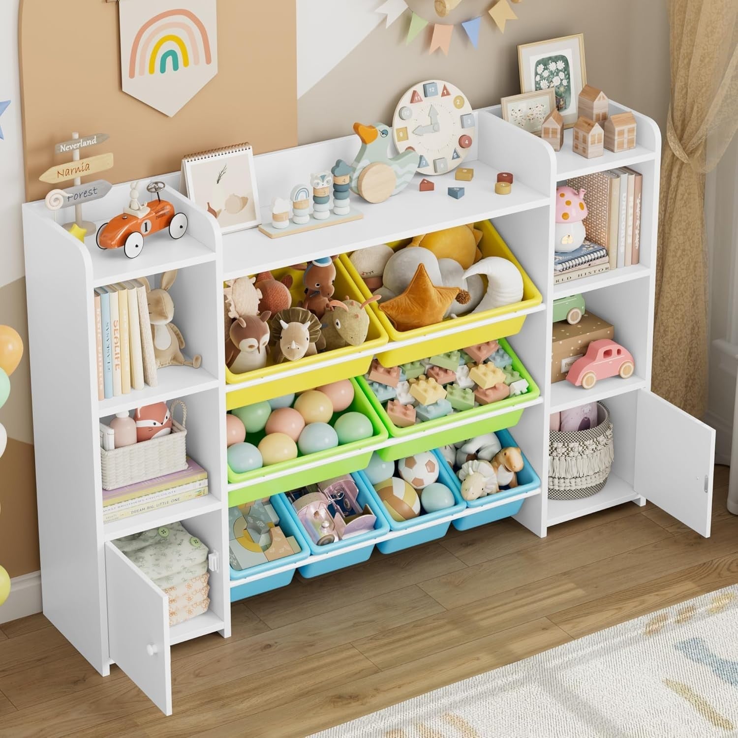 Kids Toy Storage Organizer with 8 Colorful Removable Bins & Shelves - Multi