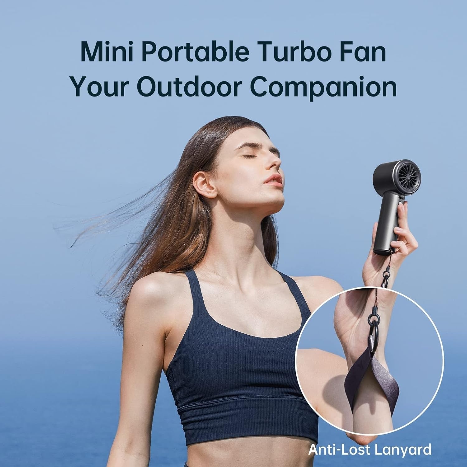 Portable Handheld Fan – 100-Speed Turbo Mini Air Cooler Grey Digital Display