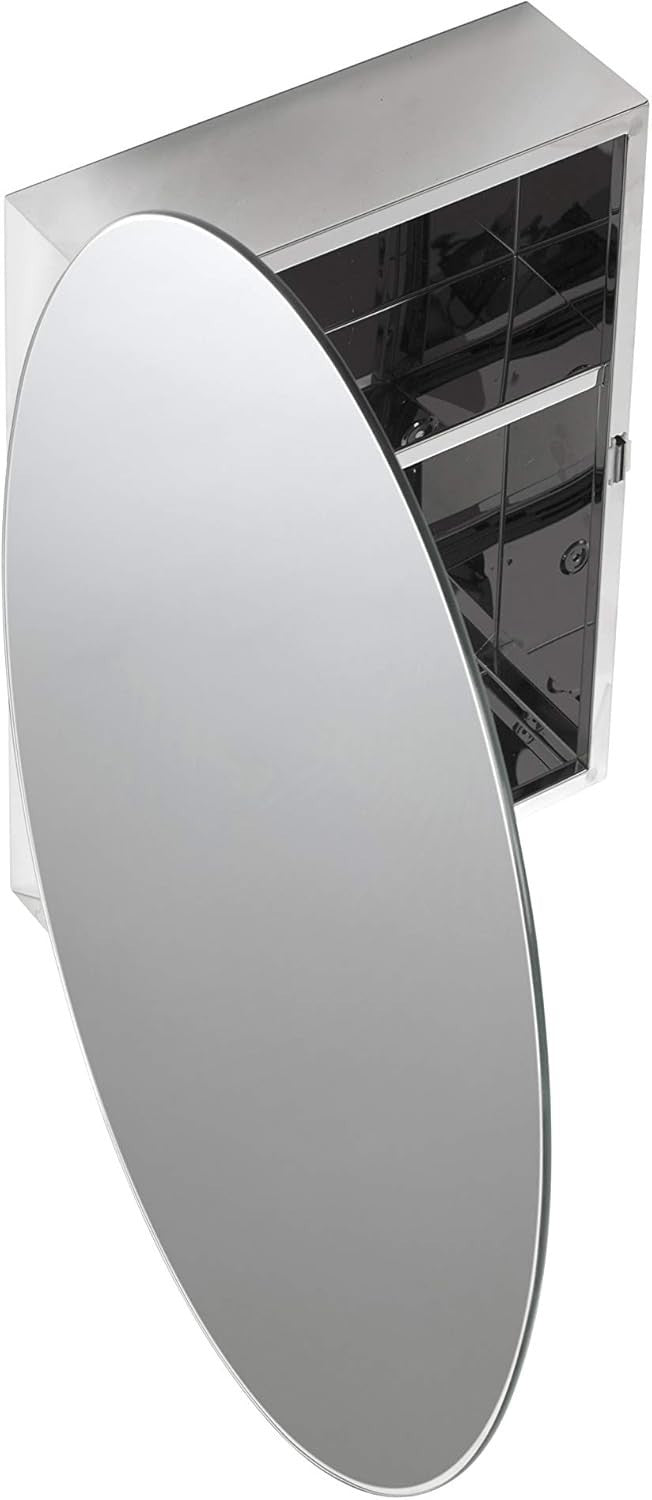 Oval Bathroom Mirror Cabinet Stainless Steel Storage Wall Mount 42.5x30x10cm