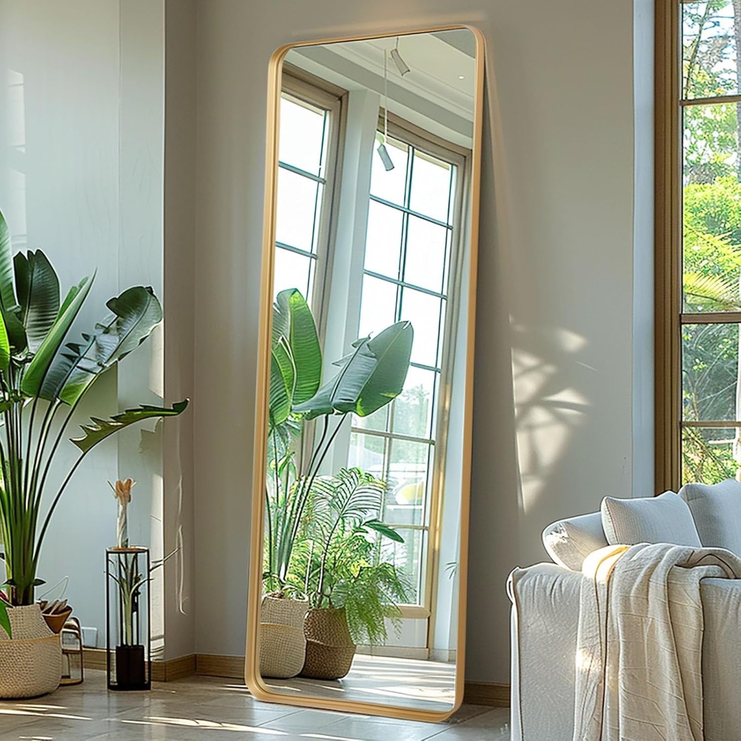 Full Length Gold Wall Mirror 161x52 cm, Shatterproof Frame, Lean & Hang