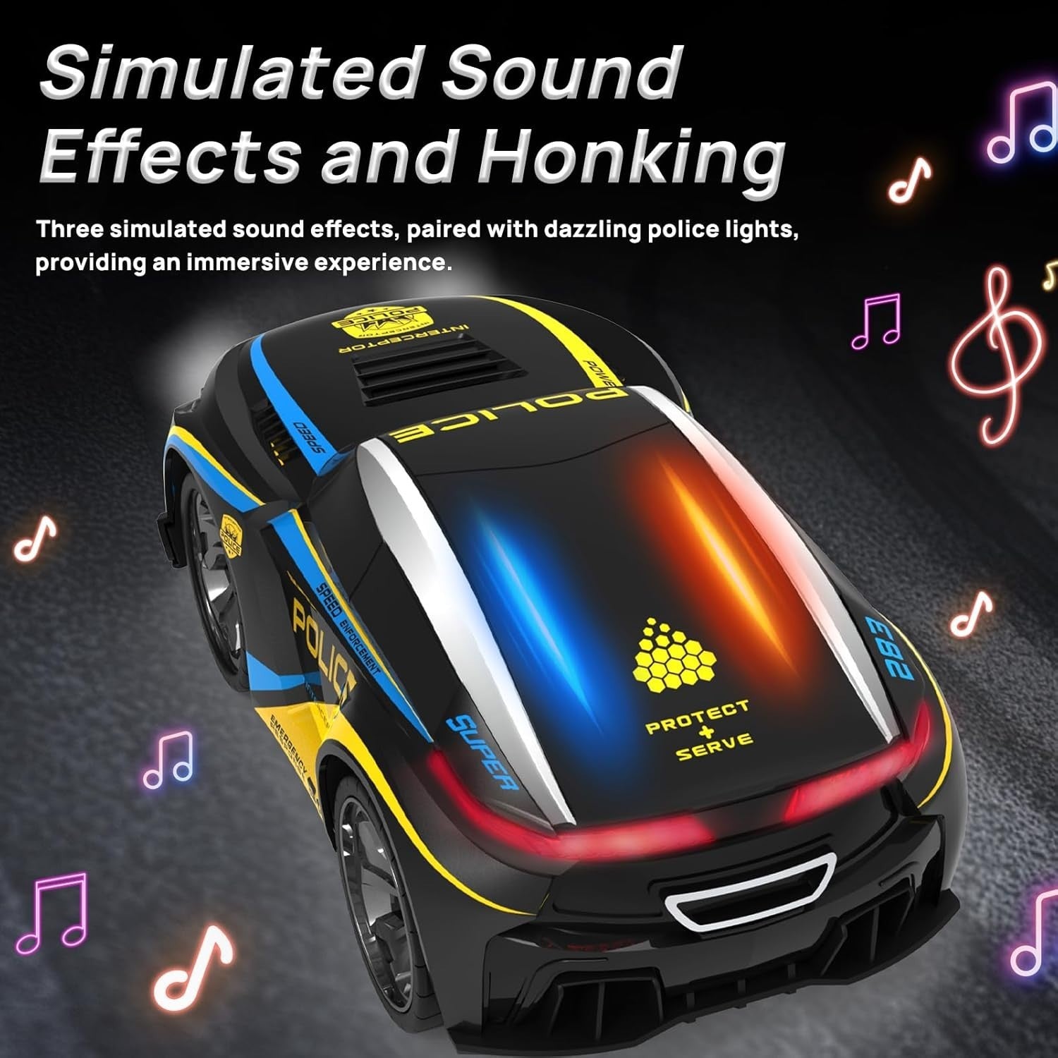 RC Police Car for Kids 2.4GHz Voice Changing Lights Sirens Rechargeable Toy 3–8