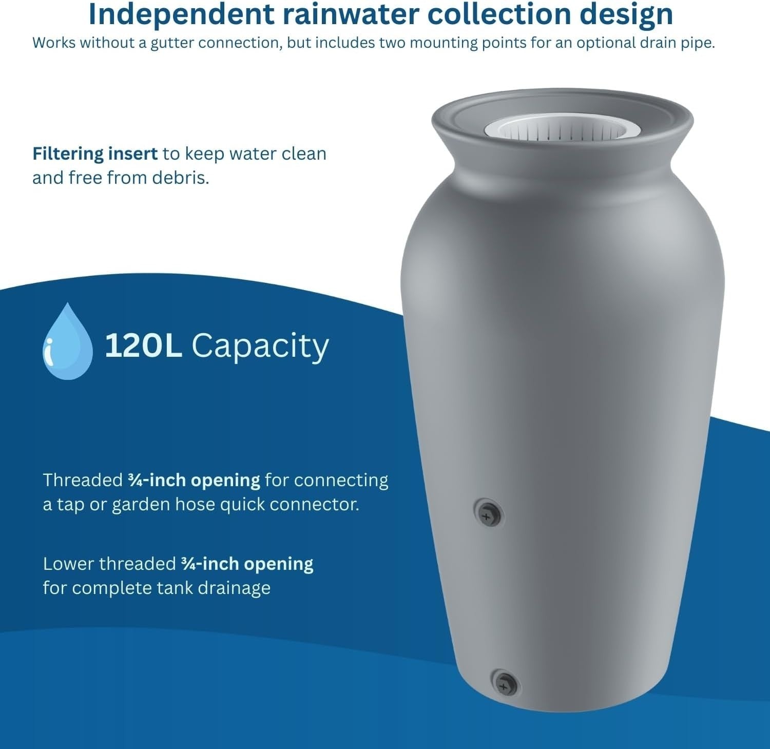 120L Decorative Rainwater Tank with Connection Kit, Round, Brick