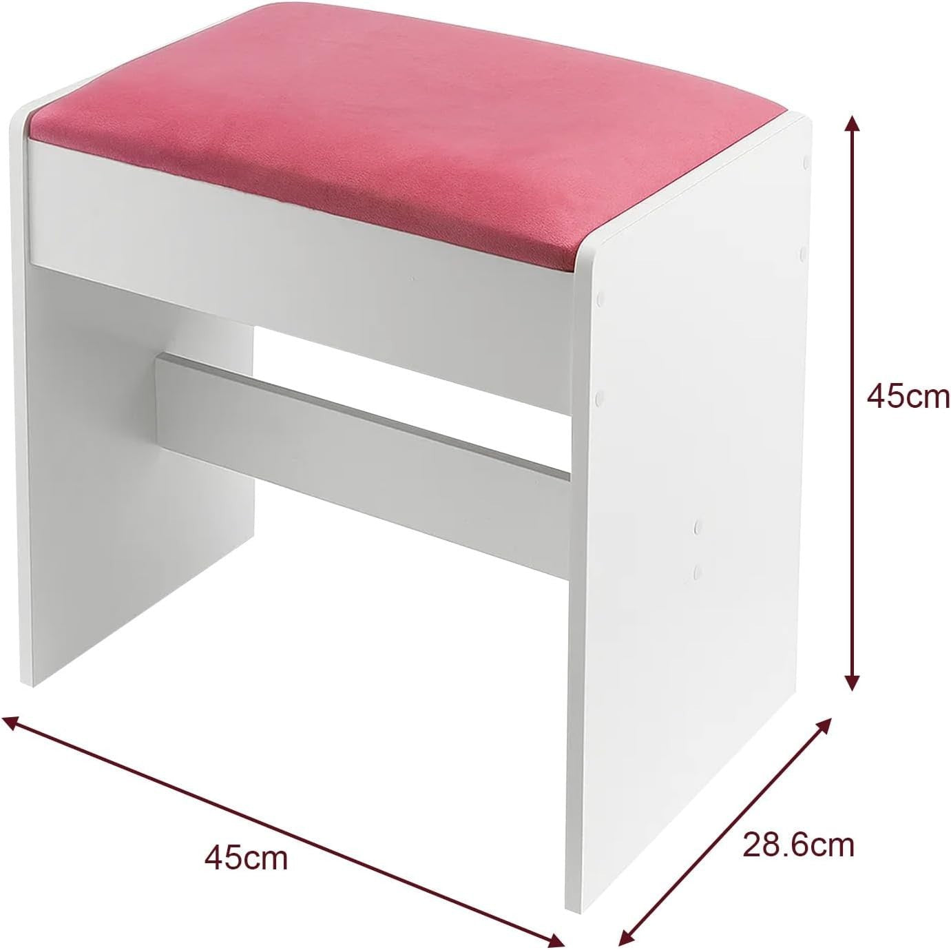 Pink Padded Vanity Stool – Simple PU Dressing Table Seat for Bedroom