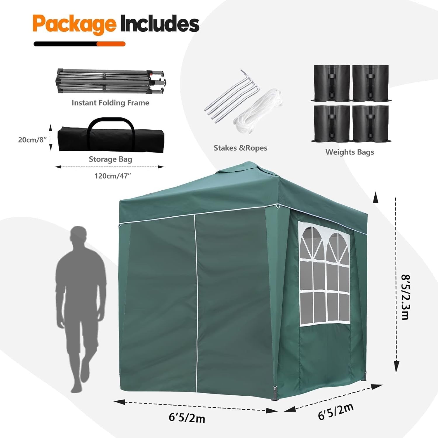 2x2M Green Pop Up Gazebo With Removable Sides Waterproof Outdoor Tent