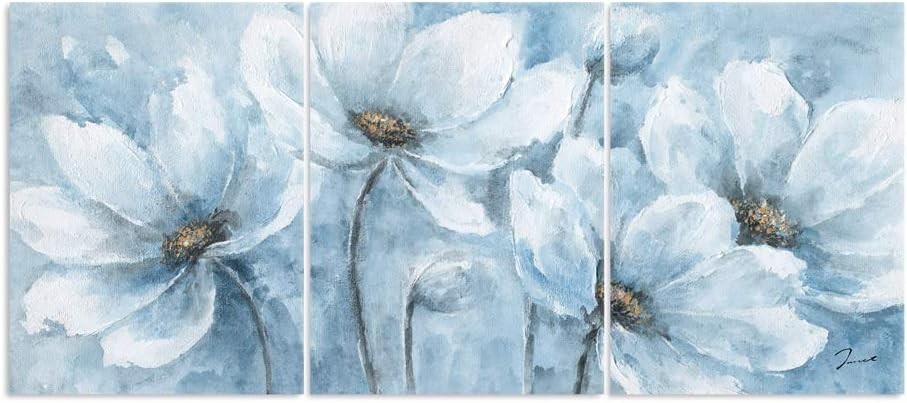 Blue Magnolia Canvas Wall Art Set of 3 Framed 30x40cm