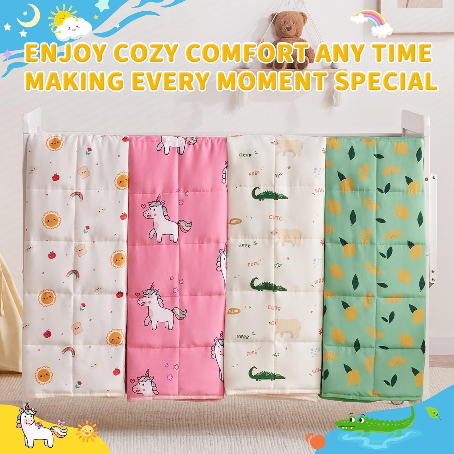 Kids Weighted Blanket 36"x48", 3lbs Little Unicorn Breathable Glass Beads