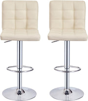 Set of 2 Beige PU Leather Bar Stools Adjustable Height 360° Swivel