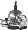 10Pcs Stainless Steel Cookware Set with Steamer Removable Handles Induction Safe