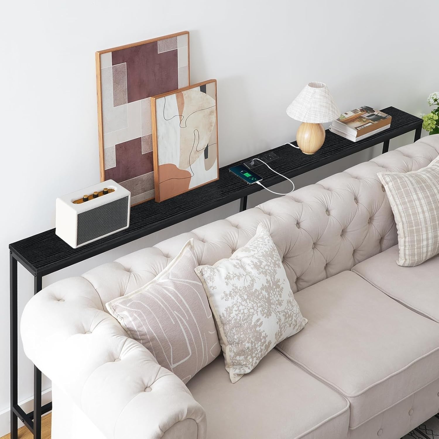 200cm Narrow Console Table with USB & Power Outlets for Hallway Sofa
