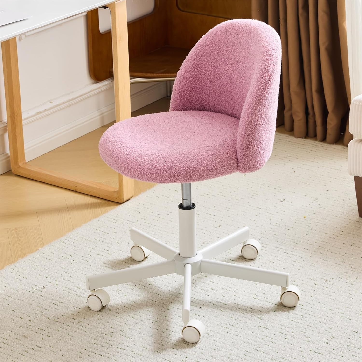 Lilac Purple Teddy Desk Chair – Adjustable Cute Swivel Office Seat with Wheels