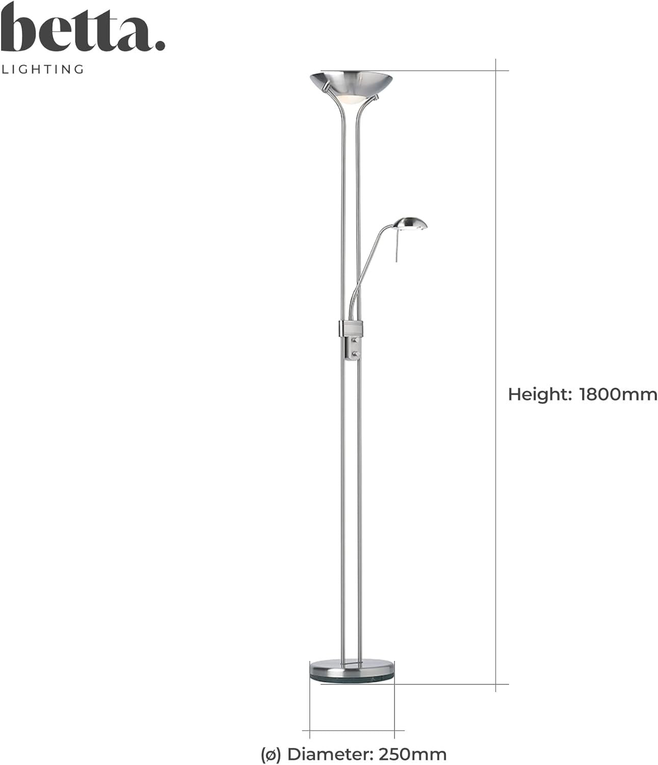 Mother Child Floor Lamp Uplighter Reading Light Satin Chrome Dimmable