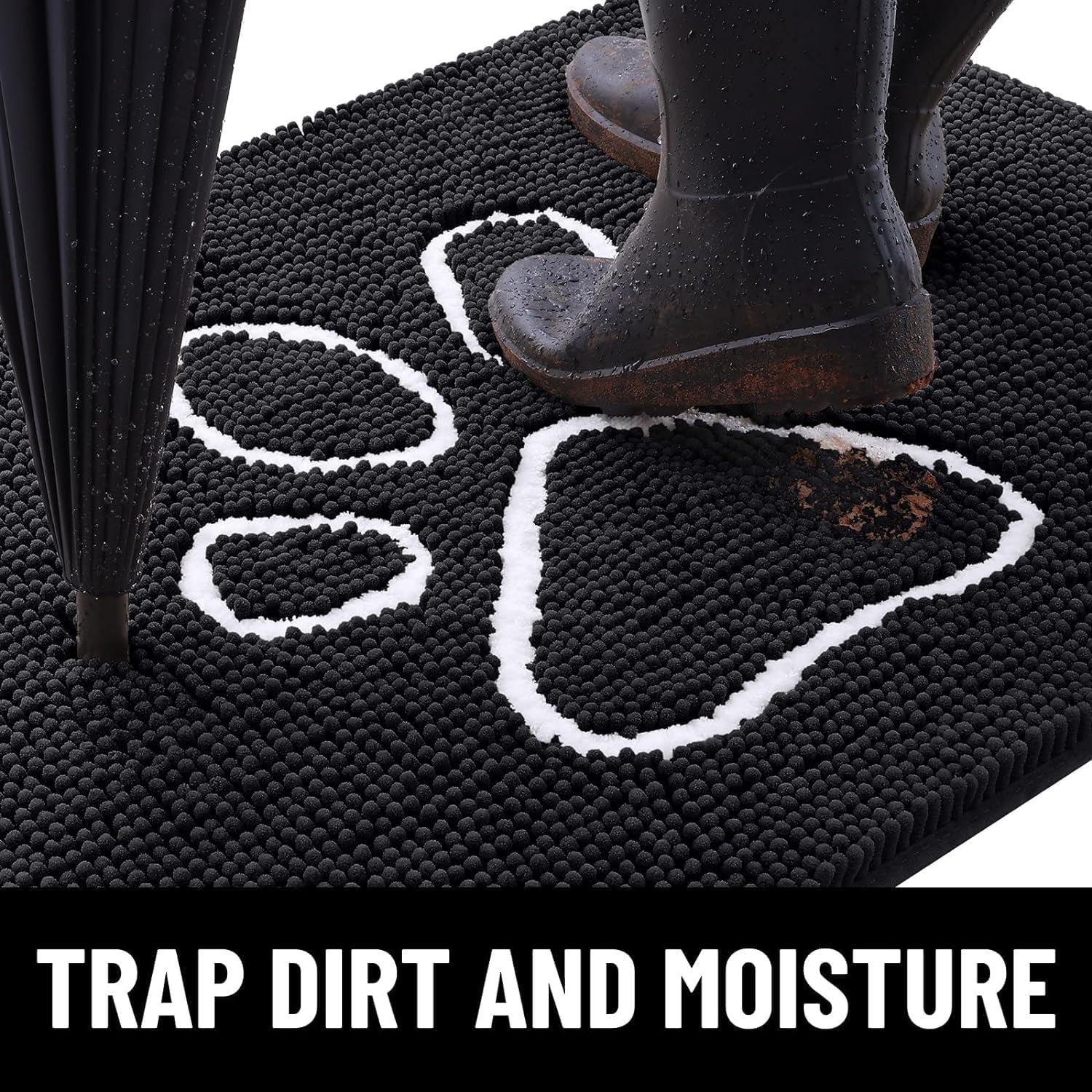 Dog Door Mat Super Absorbent Non Slip Chenille Black Entrance Rug 76x121cm