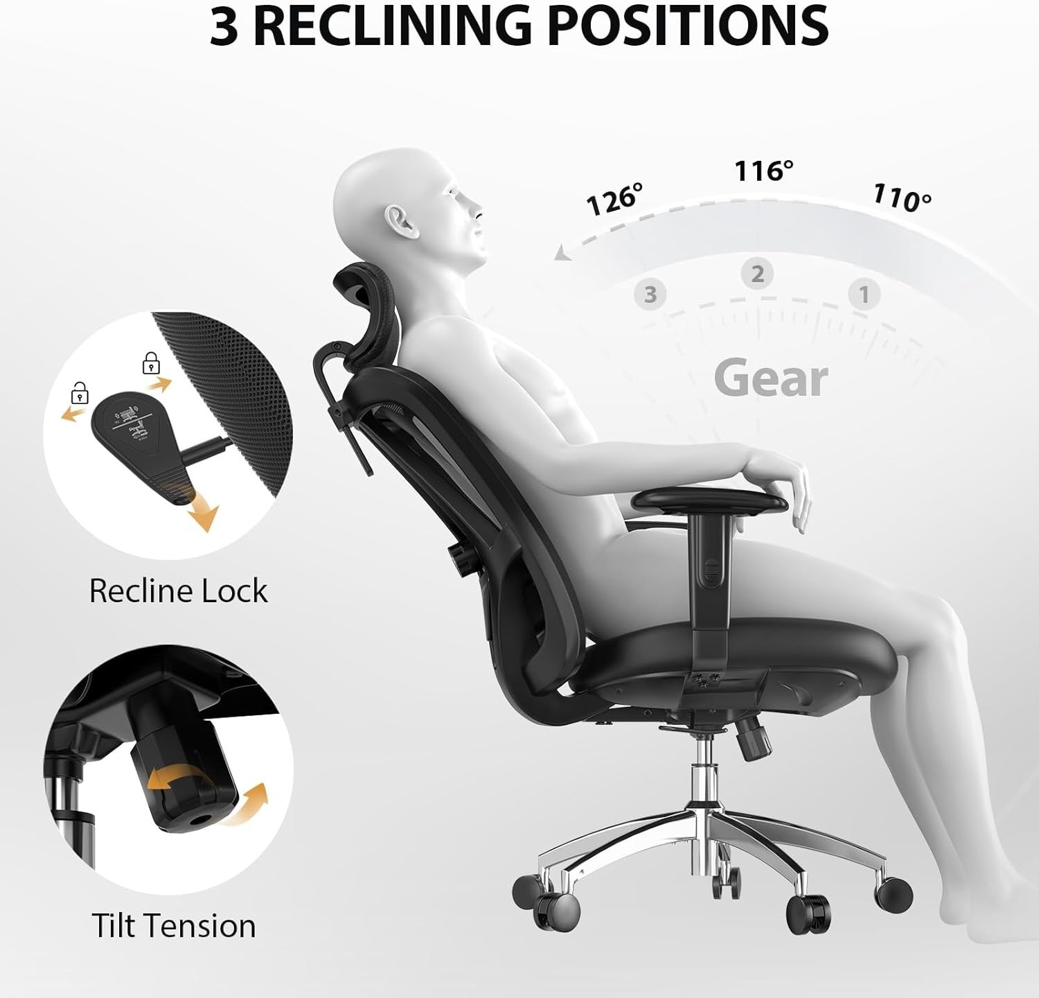 Ergonomic Office Chair Lumbar Support Home Desk Back Seat Recliner Black