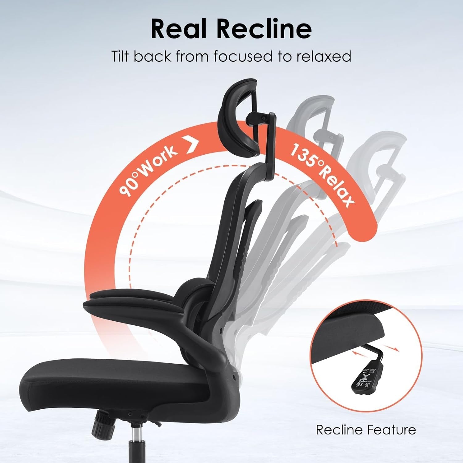 Ergonomic Mesh Office Chair Lumbar Support Flip-Up Arms Adjustable Desk Computer