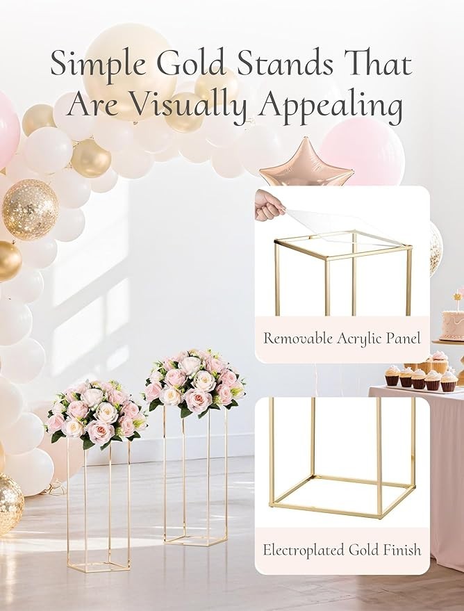 2 Pcs Gold Metal Flower Stands 80cm Tall Centerpiece Display Columns