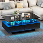 Black LED Coffee Table with Storage Drawers Gloss Finish | 16-Color Lights