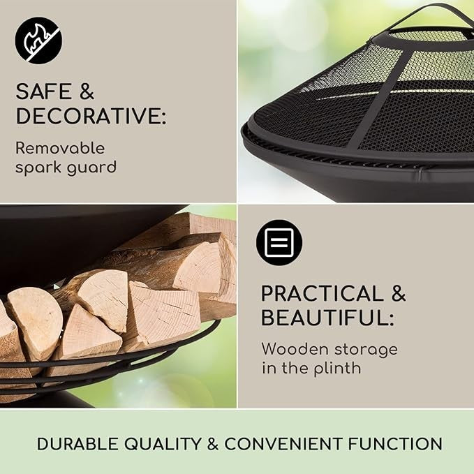 Outdoor Fire Pit Bowl with Grill Stand – Alloy Steel Weatherproof Garden Heater